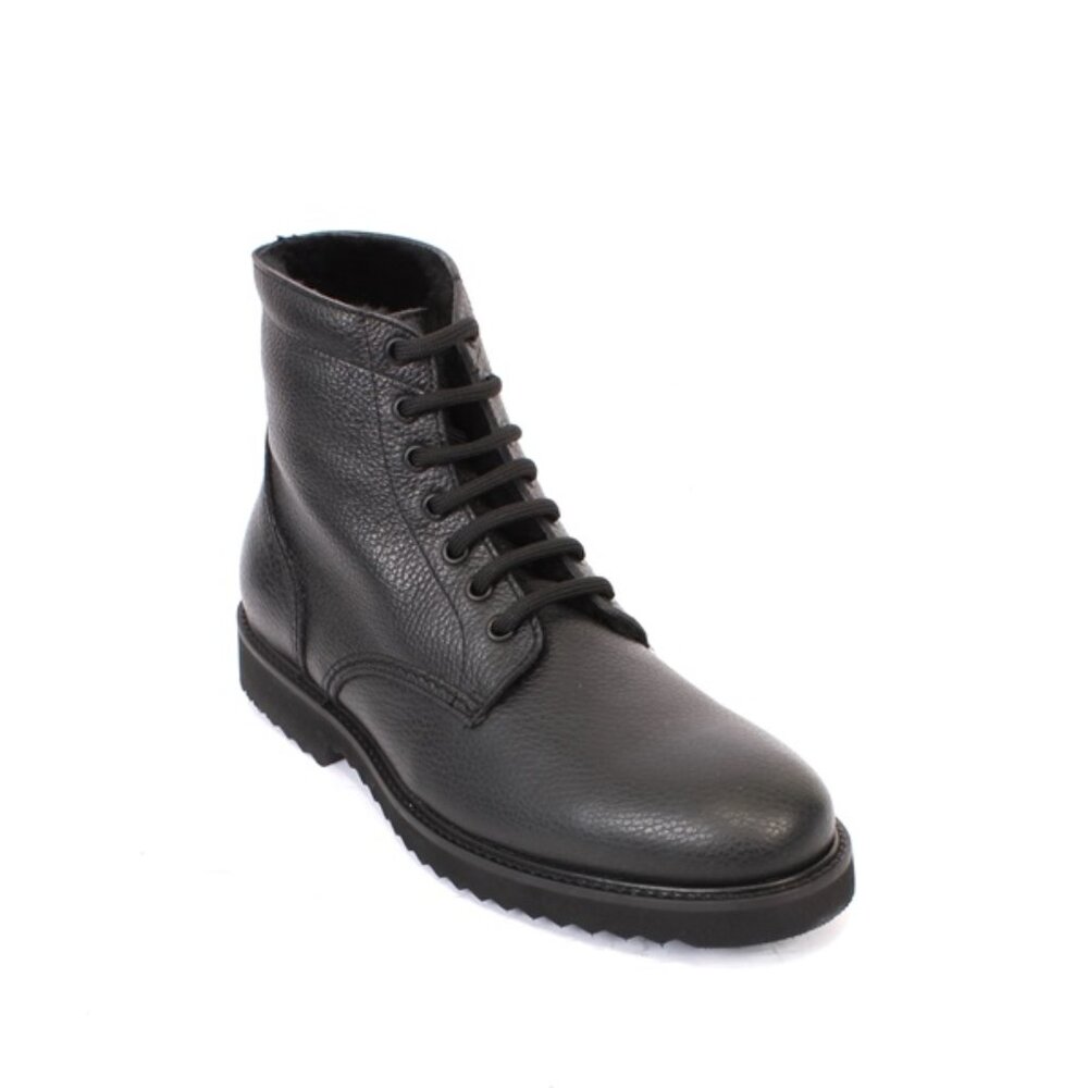 Giovanni Conti 7656 Black Leather Sheepskin Fur Lace-Up Ankle Boots